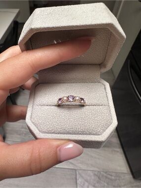 Local Eclectic Pearl and Purple Stone Gold Band Ring - Women Jewelry